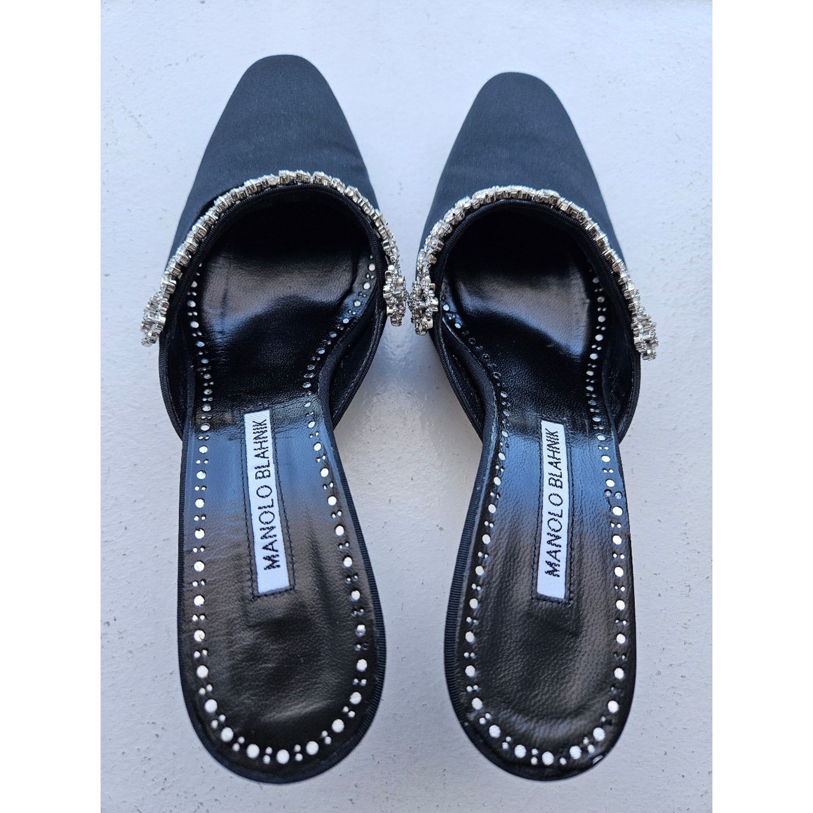 Manolo Blahnik Manolo Blahnik Black Satin Grosgrain Mules 37.5 "Kanembamu" Size US 7.5 / IT 37.5 - 4 Thumbnail
