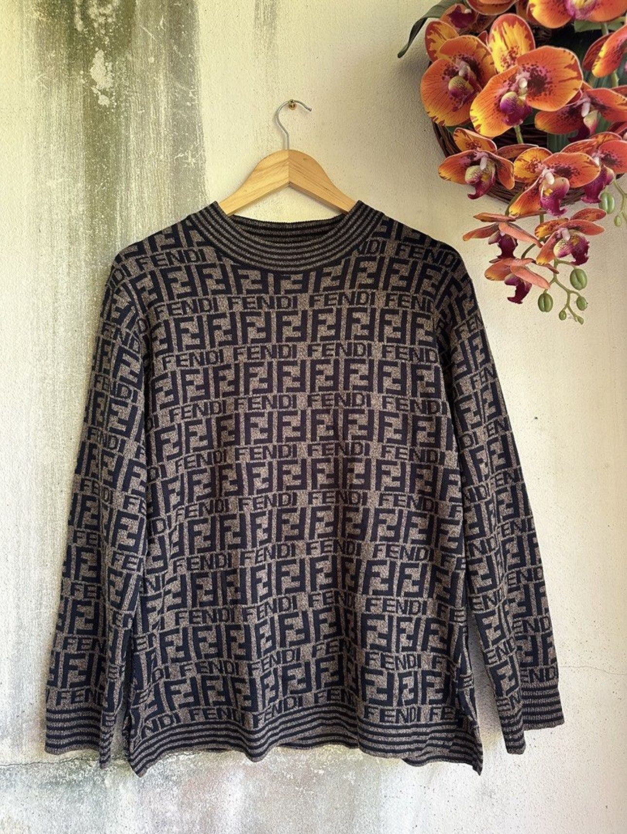 Fendi 🔅Rare🔅 Fendi Knitwear Zucca Monogram Logo Wool Sweater Size US M / EU 48-50 / 2 - 1 Thumbnail