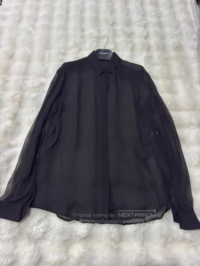 Saint Laurent Paris Black Silk See-through Shirt
