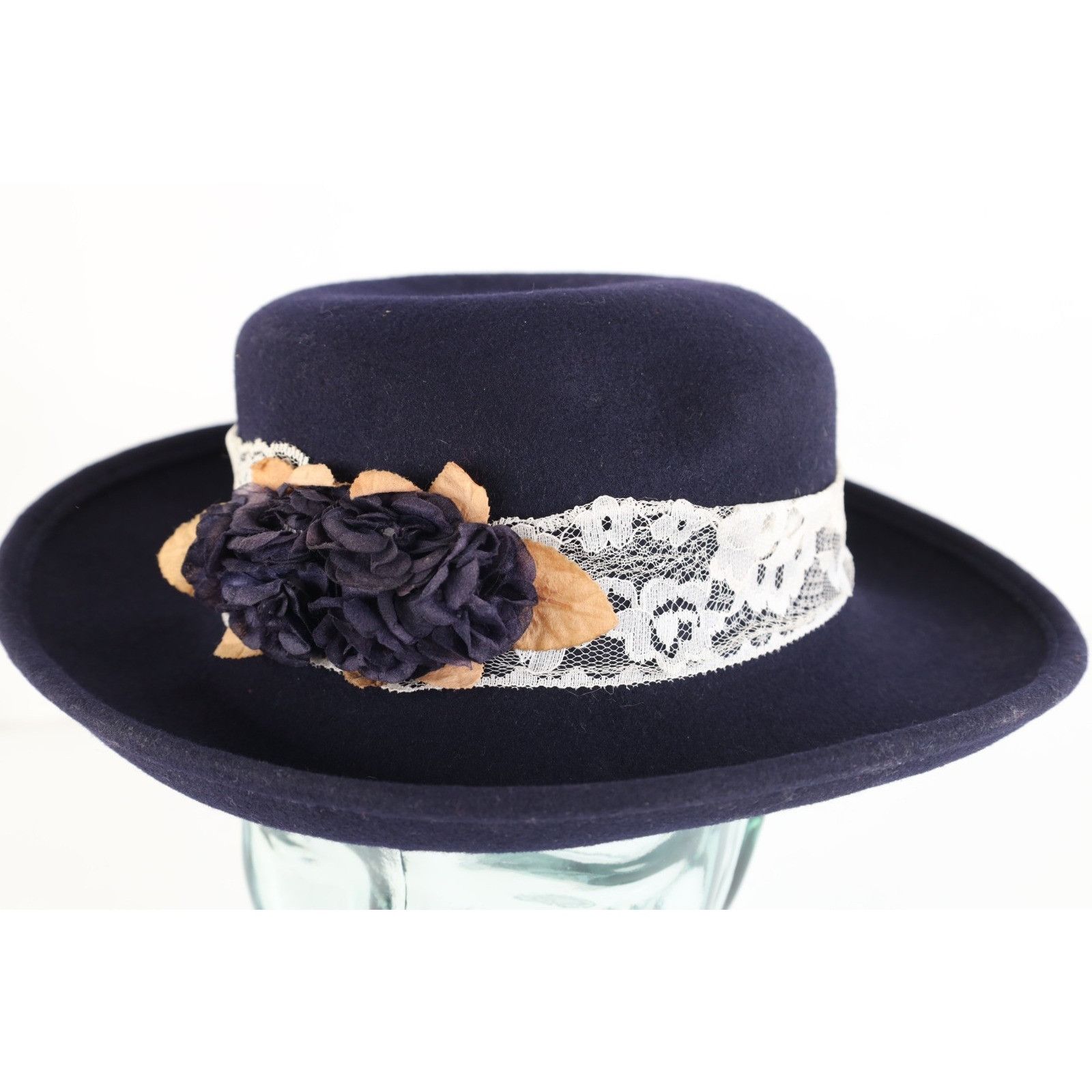 Vintage Vintage 60s Streetwear LaceFlower Felt Wool Wide Brim Hat Size ONE SIZE - 1 Thumbnail