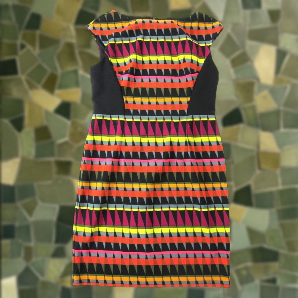 Vintage VINTAGE Signature London Style Black Pink Yellow Geometric Cap Sleeve Sheath Dress 12 Size XL / US 12-14 / IT 48-50 - 1 Thumbnail