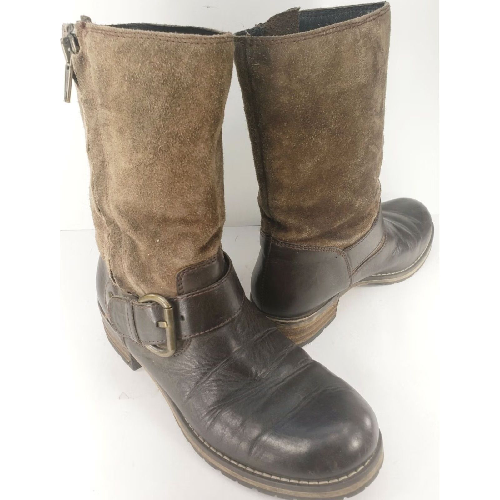 Clarks Clarks Majorca Isle Boots Women's 7M Brown Suede Leather Zip Block Heel Two Tone Western Casual Comfort Boots Women 66576 Size US 7 / IT 37 - 2 Thumbnail