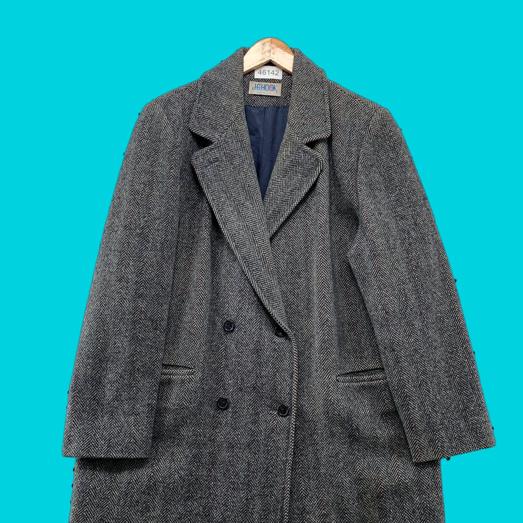 Vintage VINTAGE J.G. Hook Tweed Wool Overcoat Womens XL Herringbone Double Breasted Coat Size XL / US 12-14 / IT 48-50 - 1 Thumbnail