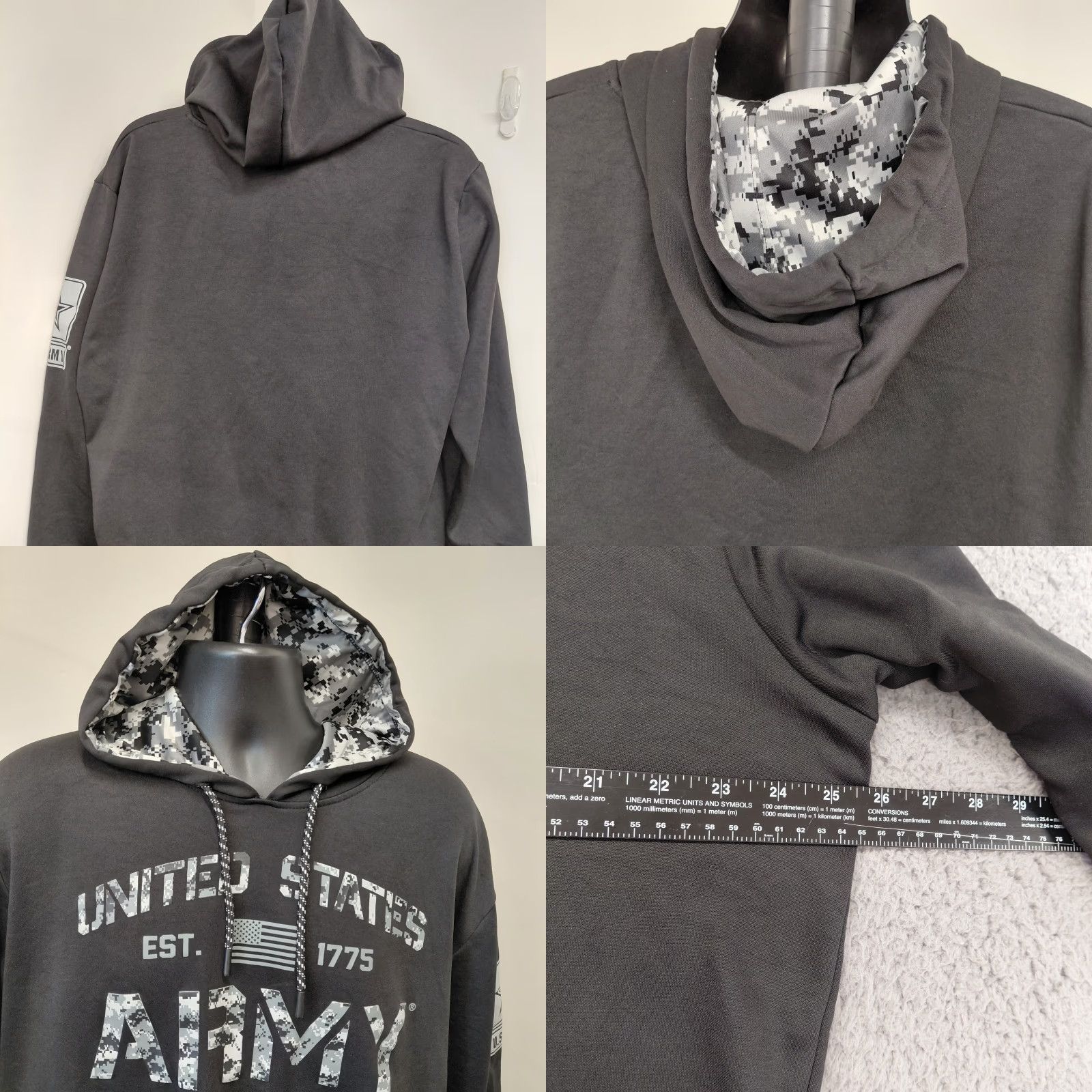 KangaROOS US Army Pullover Hoodie Women XL Black Camo Long Sleeve Kangaroo Pocket Hoodie Activewear Autumn Winter Fall Womens XS? Size XL / US 12-14 / IT 48-50 - 8 Thumbnail