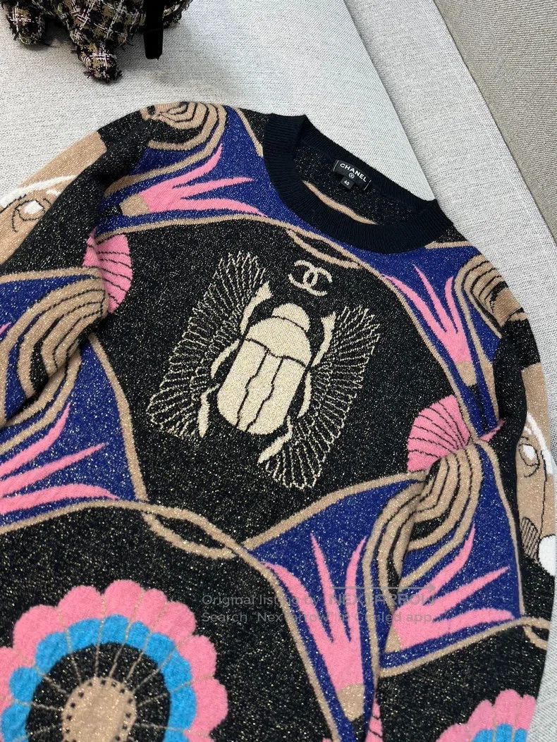 Chanel Chanel Egyptian series black and pink beetle pattern knitt Size S / US 4 / IT 40 - 3 Thumbnail