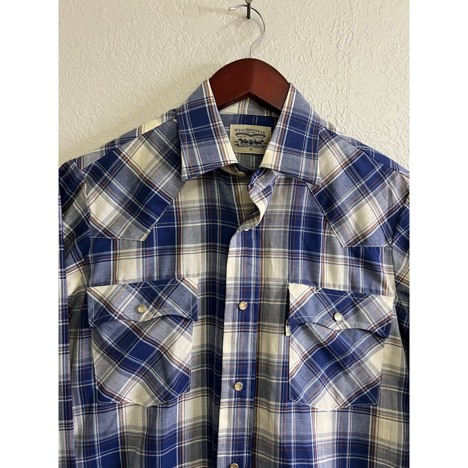 Levi's Vintage Levi’s Western Plaid Pearl Snap Shirt Blue Mens S Size US S / EU 44-46 / 1 - 3 Thumbnail