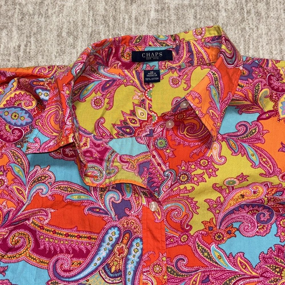 Chaps Chaps Women's 1X paisley bright button up top 3/4 sleeves S Size XXL / US 16-18 / IT 52-54 - 2 Thumbnail