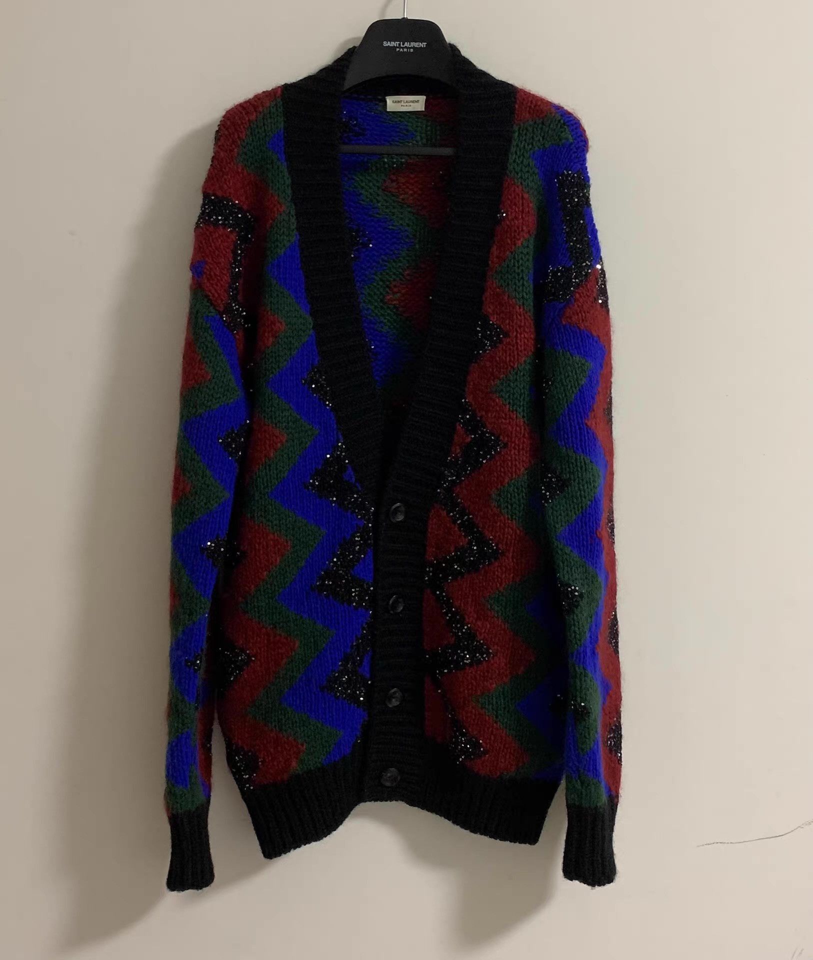 Saint Laurent Paris Multi Colored Geometric Pattern Knit Cardigan Size US M / EU 48-50 / 2 - 1 Thumbnail