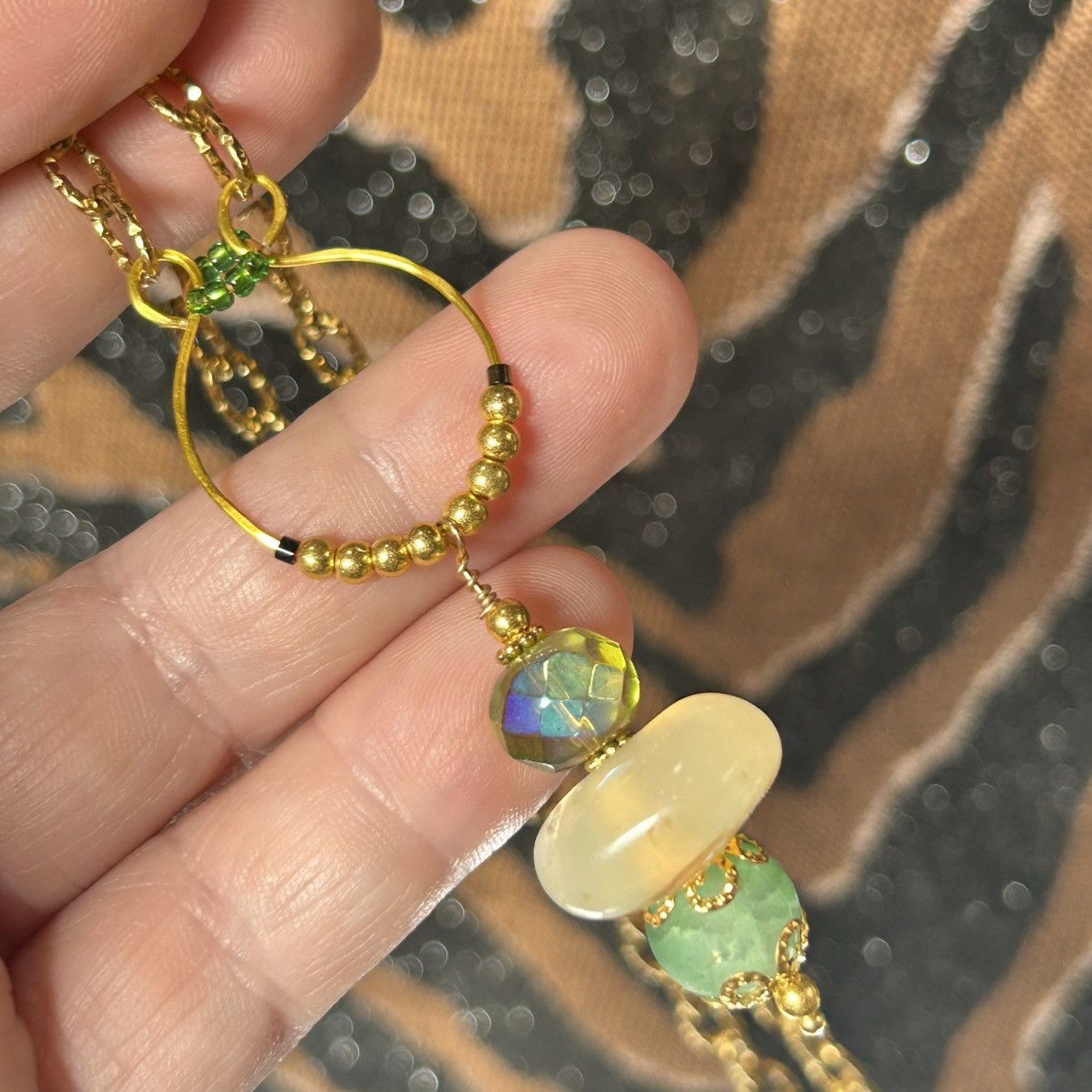 Handmade Handcrafted hammered charm link beaded drop pendant necklace Size ONE SIZE - 1 Thumbnail