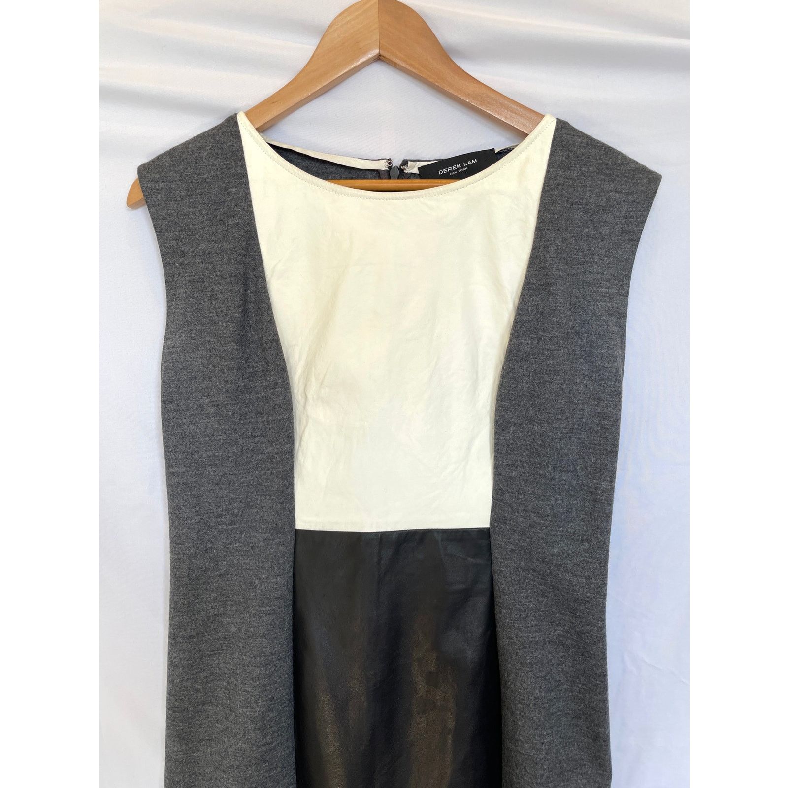 Derek Lam 10 Crosby Derek Lam Black White Leather Colorblock Grey Sheath Dress 8 Size M / US 6-8 / IT 42-44 - 3 Thumbnail