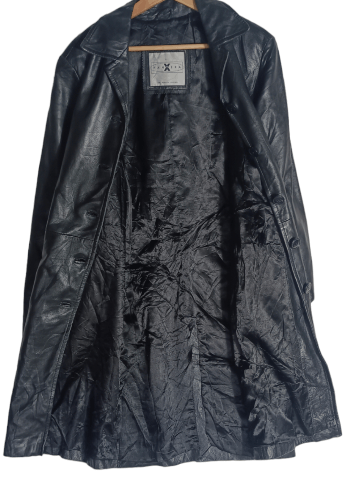 Genuine Leather × If Six Was Nine Vintage💥 Pantera X Black Leather Trench Coat Jacket Size US M / EU 48-50 / 2 - 11 Thumbnail