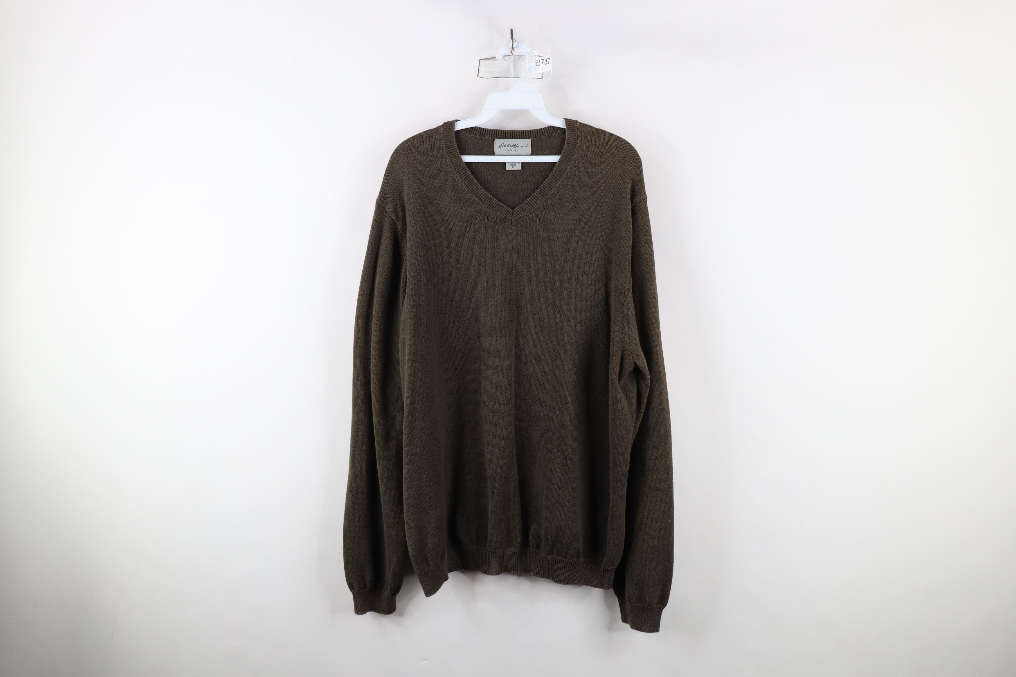 Eddie Bauer × Vintage Vintage 90s Eddie Bauer Cotton Knit V-Neck Sweater Brown Size US XL / EU 56 / 4 - 1 Thumbnail