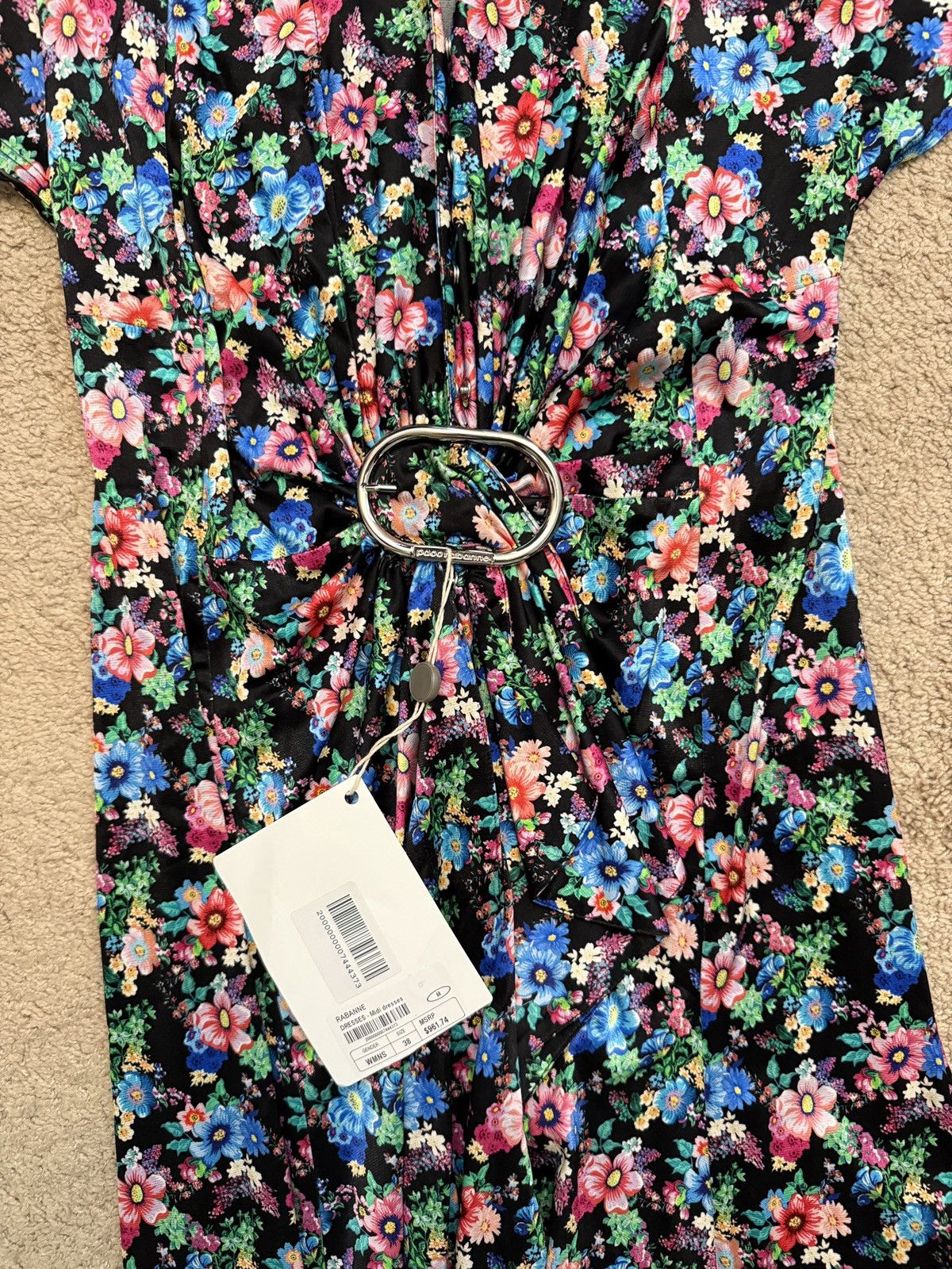 Paco Rabanne Paco Rabbane Gathered Floral Print Stretch Jersey Midi Dress Size M / US 6-8 / IT 42-44 - 8 Thumbnail