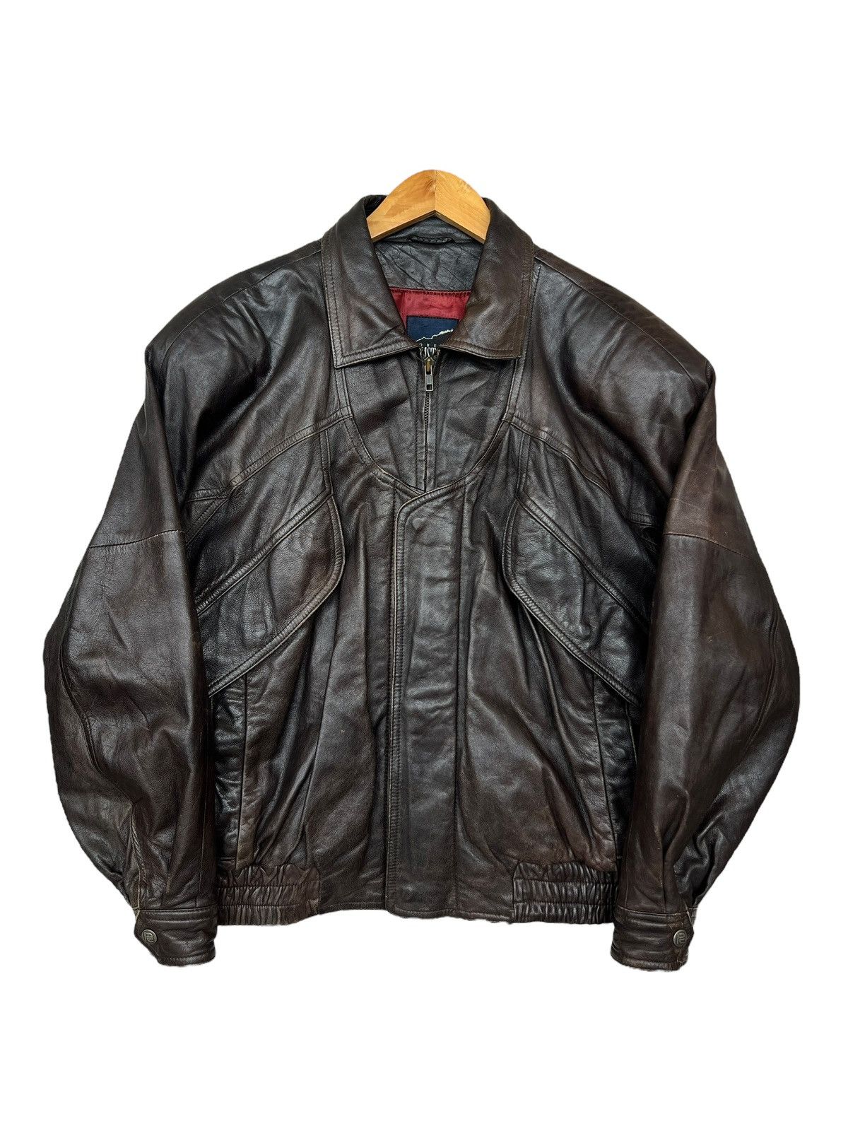 Vintage Vintage 90s Robert Dark Brown Bomber Leather Jacket Size US L / EU 52-54 / 3 - 1 Thumbnail