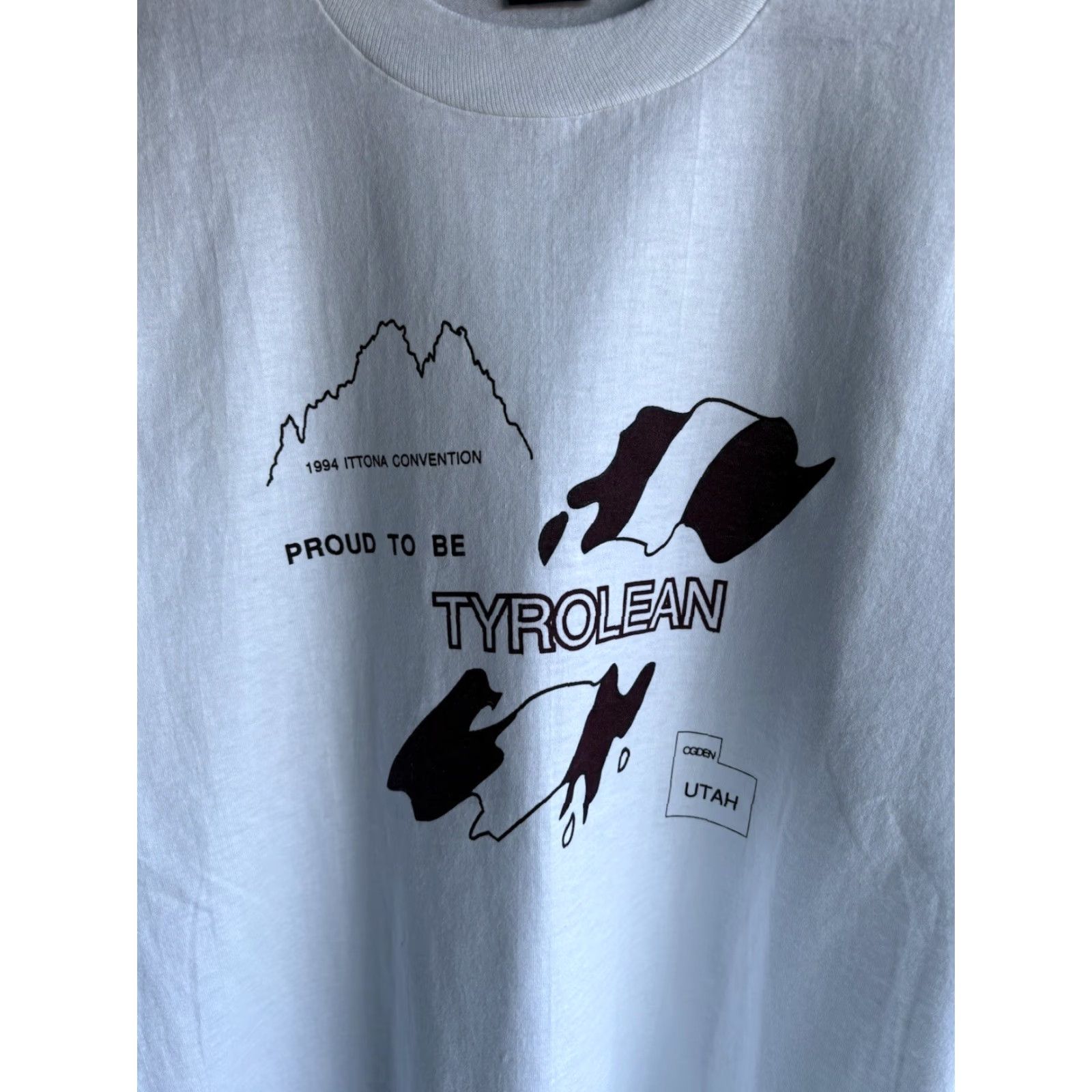 Fruit Of The Loom VINTAGE 90s Fruit of the Loom Tyrolean Tee L White Shirt Mens 90s City USA Disney Cars Free! Stitch Bill Blue Crew Neck Cotton Knit Short Sleeve Size US L / EU 52-54 / 3 - 3 Thumbnail