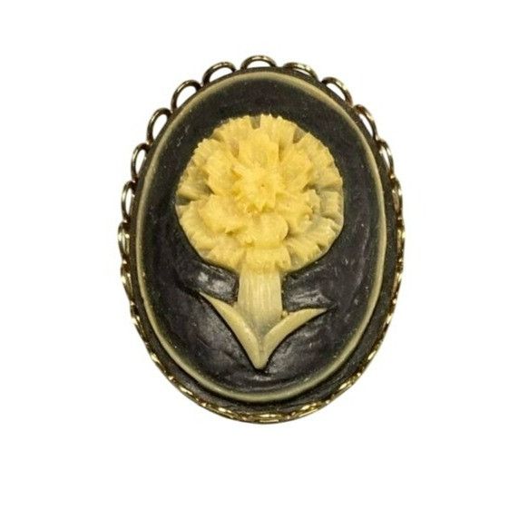 Other Vintage Floral Black and White Cameo Brooch Pin Gold-Tone Sc Size ONE SIZE - 1 Thumbnail