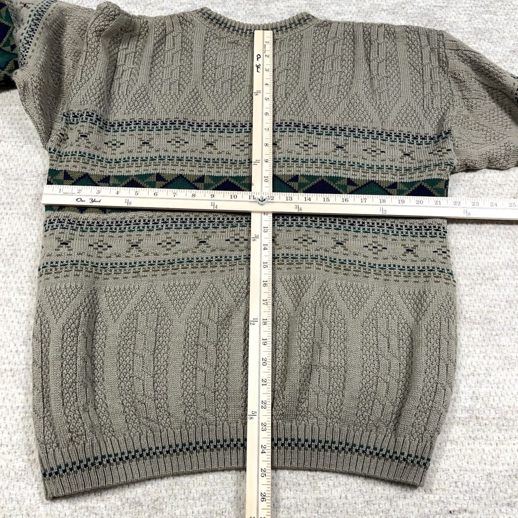 Jantzen VINTAGE Grandpa Sweater Men Large Tan Cable Knit Geometric Crewneck Textured 90s Size US L / EU 52-54 / 3 - 6 Thumbnail