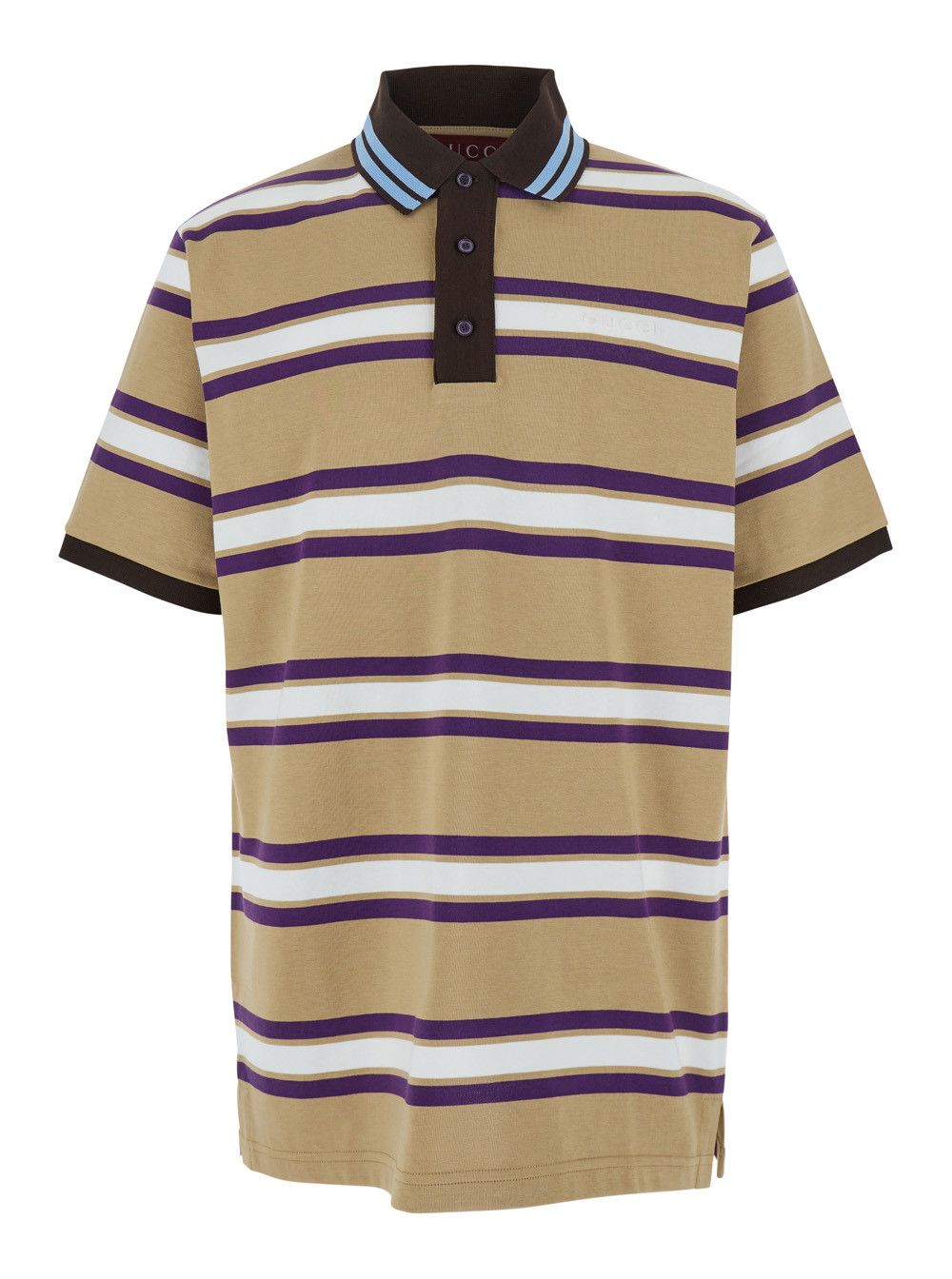 Gucci Beige Polo Shirt with Logo Imprinted on the Front and All-Over Striped Motif in Cotton Man Size US M / EU 48-50 / 2 - 1 Thumbnail