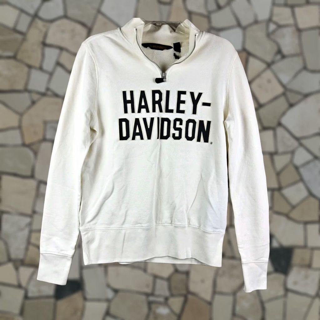 Harley Davidson Harley-Davidson Women's Sweatshirt 1/4 Zip Pullover Size S Ivory Felt Letter 100% Cotton Activewear Vintage: No Size S / US 4 / IT 40 - 1 Thumbnail