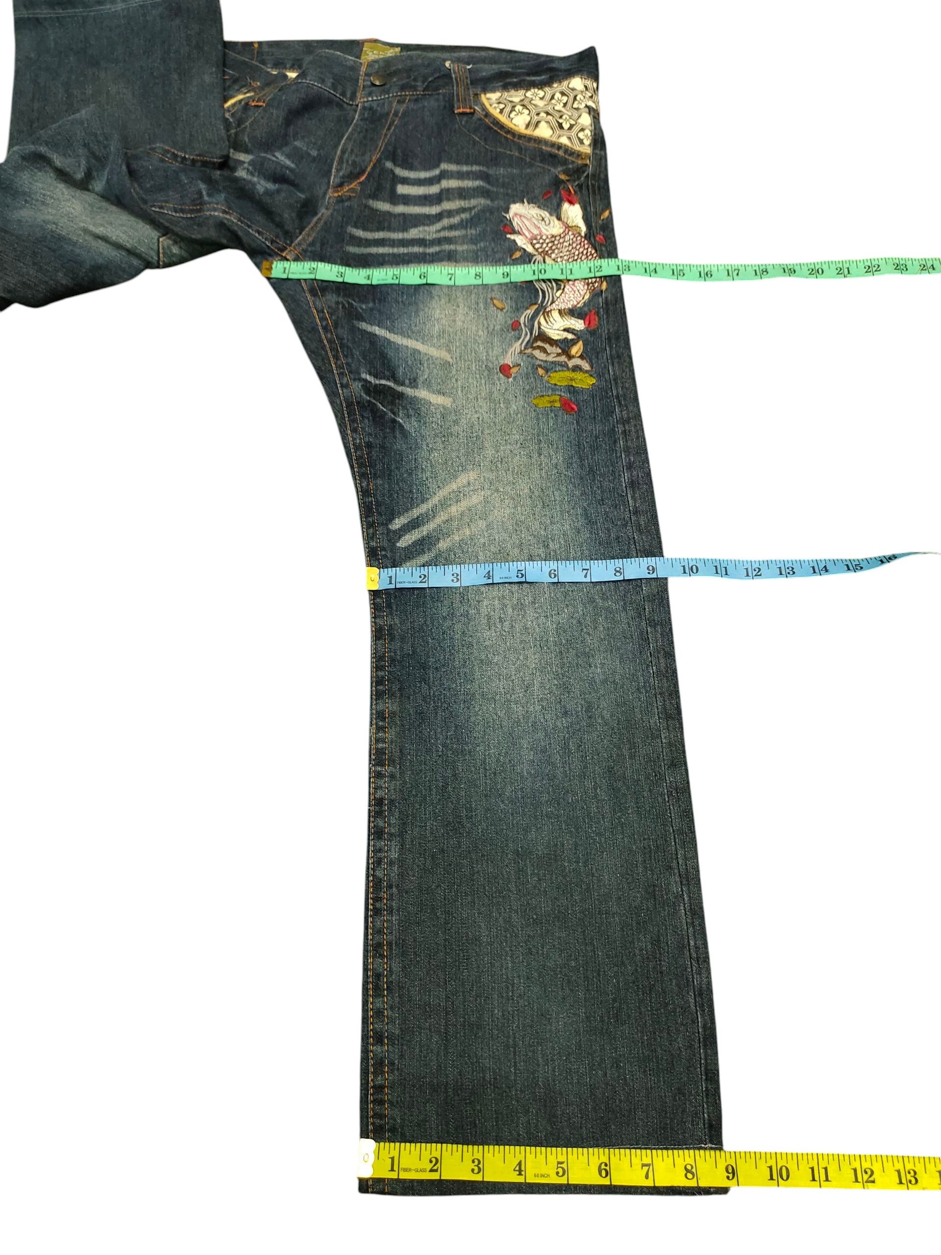 Karakuri Tamashii Vintage Seku Sukajan Koi Embroidered Denim Jeans Karakuri Size US 35 - 17 Thumbnail