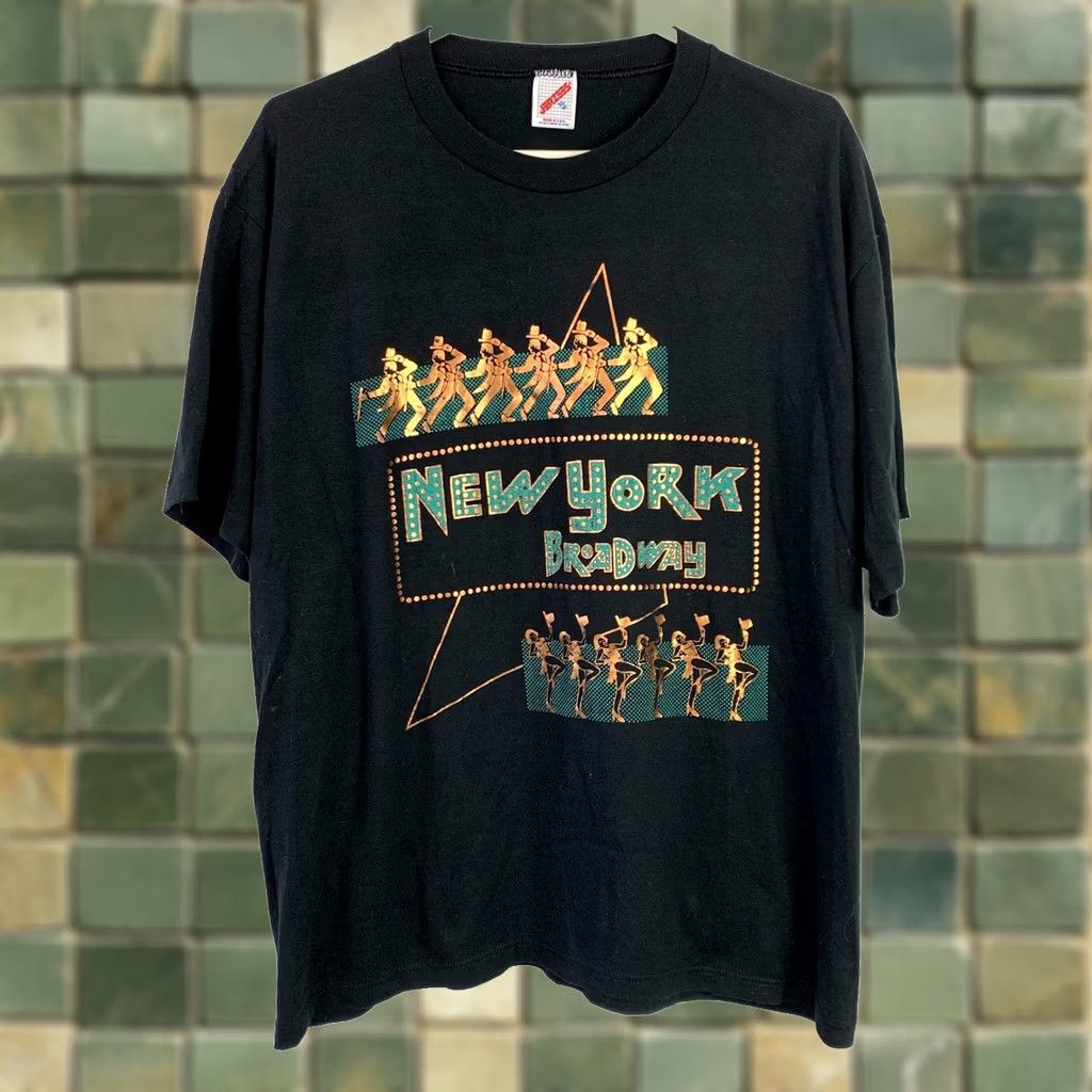Jerzees VINTAGE JERZEES Black Dancing Line Art Shiny Gold T-Shirt XL New York Broadway 90s Unisex Adults Size US XL / EU 56 / 4 - 1 Thumbnail