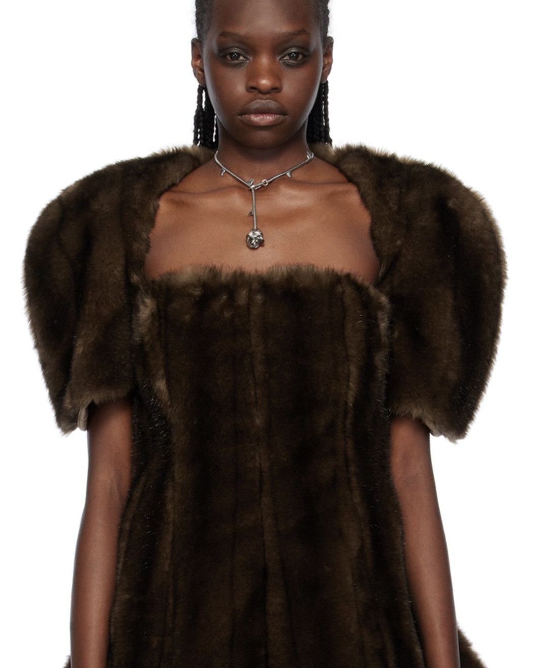 FIDAN NOVRUZOVA FIDAN NOVRUZOVA Brown Cropped Faux-Fur Cardigan Size M / US 6-8 / IT 42-44 - 2 Thumbnail