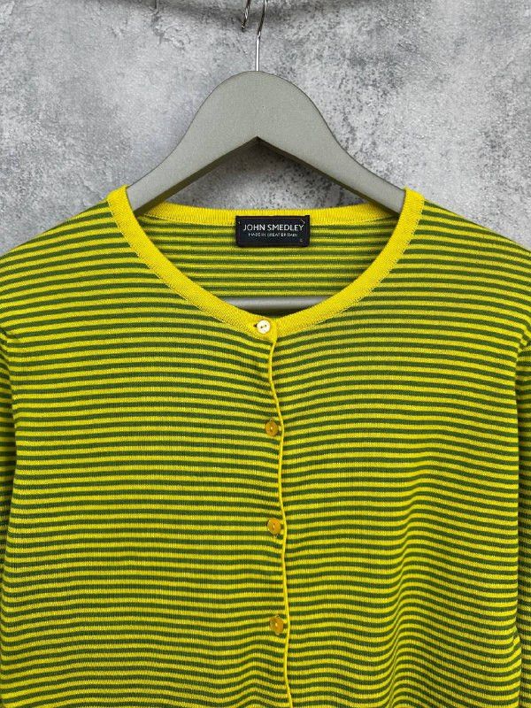 John Smedley John Smedley Sea Island Cotton Striped Cardigan Sweater Size L / US 10 / IT 46 - 4 Thumbnail