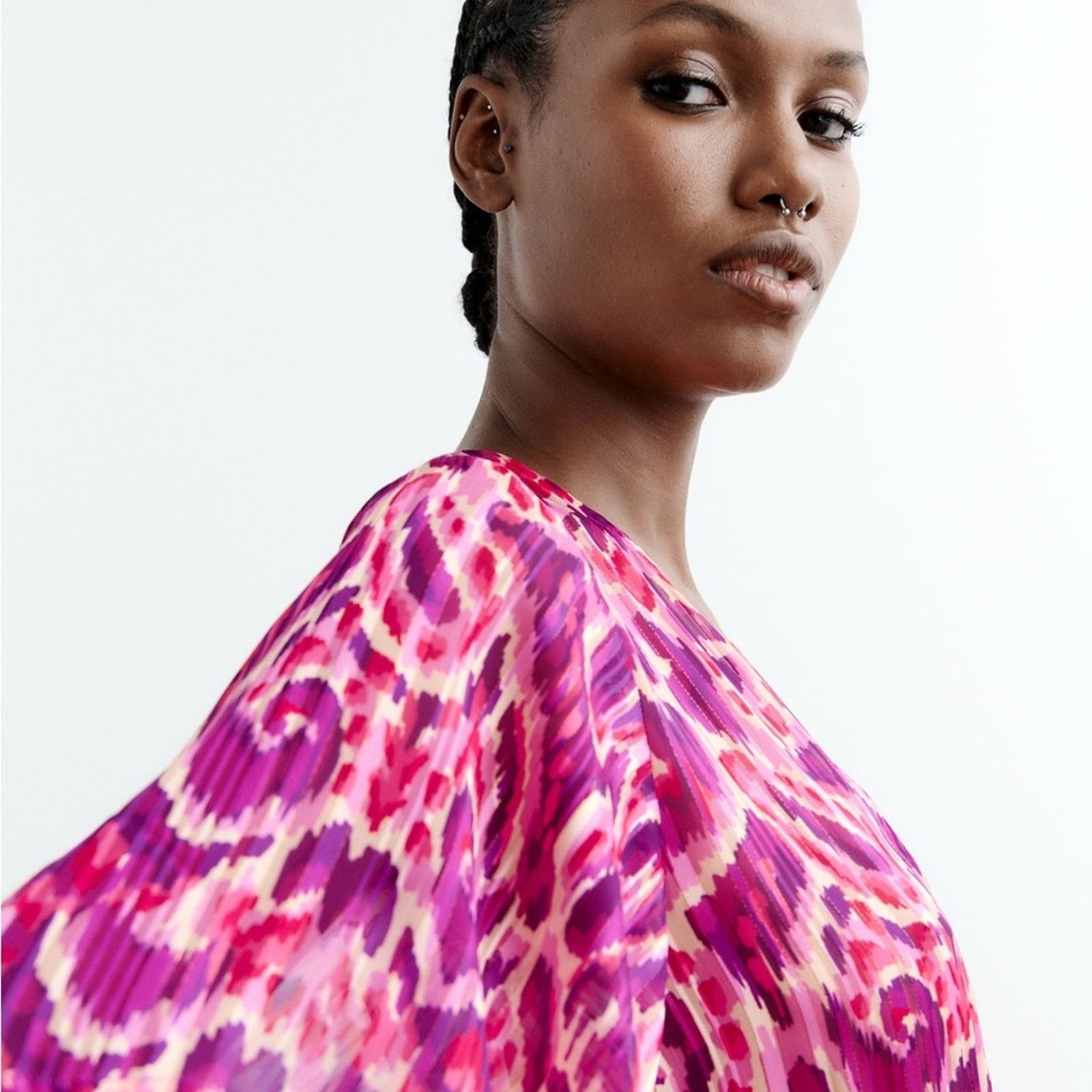 ZARA METALLIC THREAD PRINTED DRESS MULTICOLORED