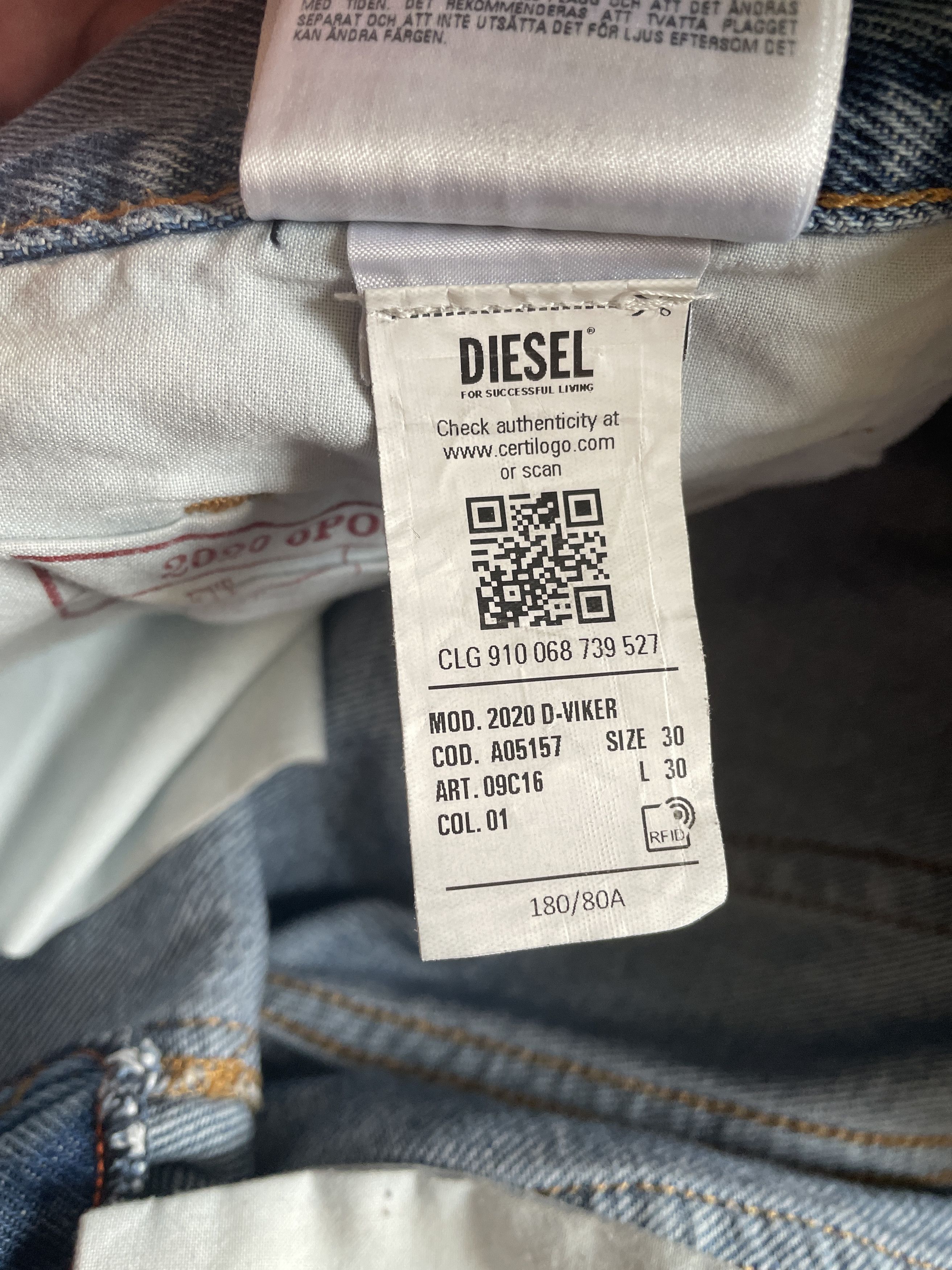 Diesel Diesel men's 2020 D-viker jeans size 30/30 Size US 30 / EU 46 - 8 Thumbnail