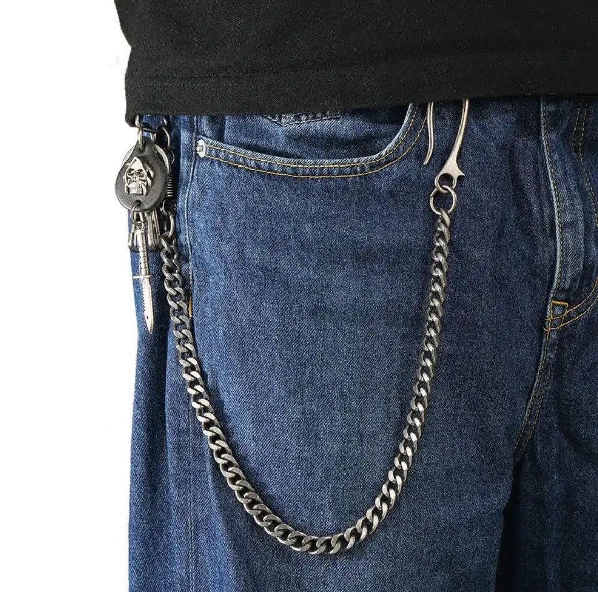 Vintage Jeans Trousers Chains On Pant Skull Ghost Head Size ONE SIZE - 1 Thumbnail