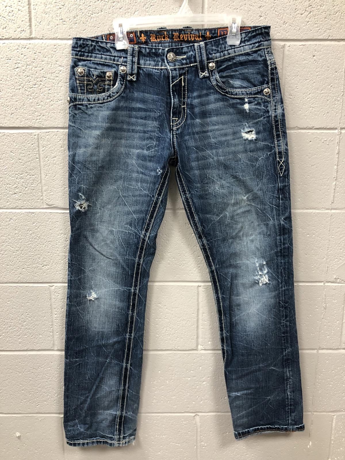Rock Revival Rock Revival Distressed Jeans - Trendy Casual Style Size 33" - 1 Thumbnail