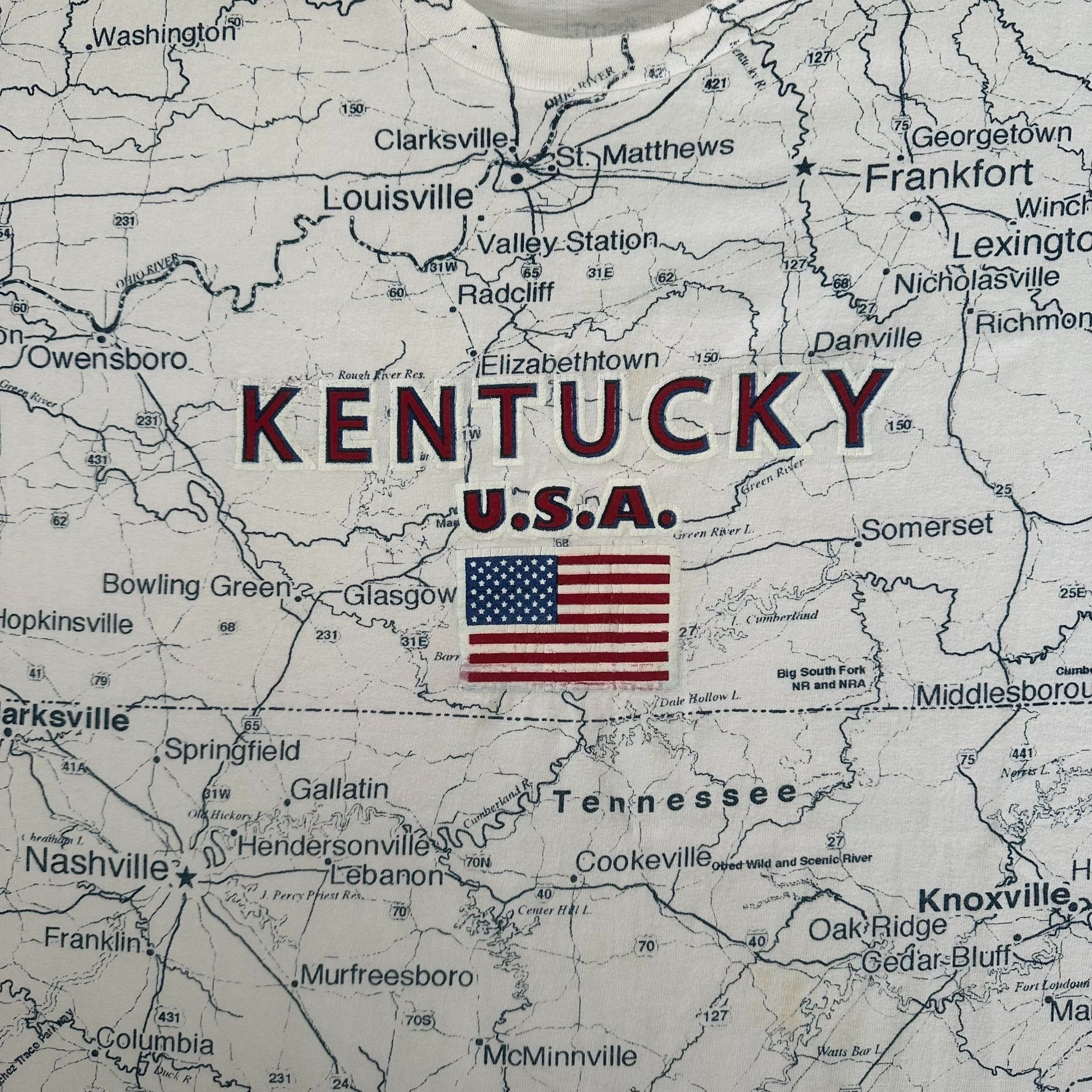 TEE JAYS Vintage 90s Kentucky Map T-Shirt All Over Print AOP Tee Size US XL / EU 56 / 4 - 2 Thumbnail