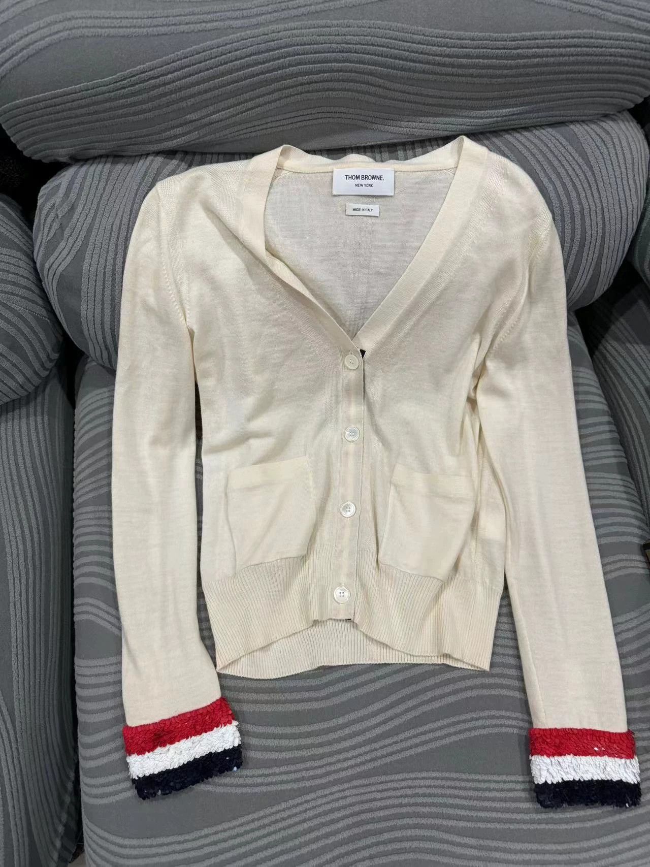 Thom Browne Tb Wool Cardigan 99 New Sequin Cuffs Size S / US 4 / IT 40 - 1 Thumbnail