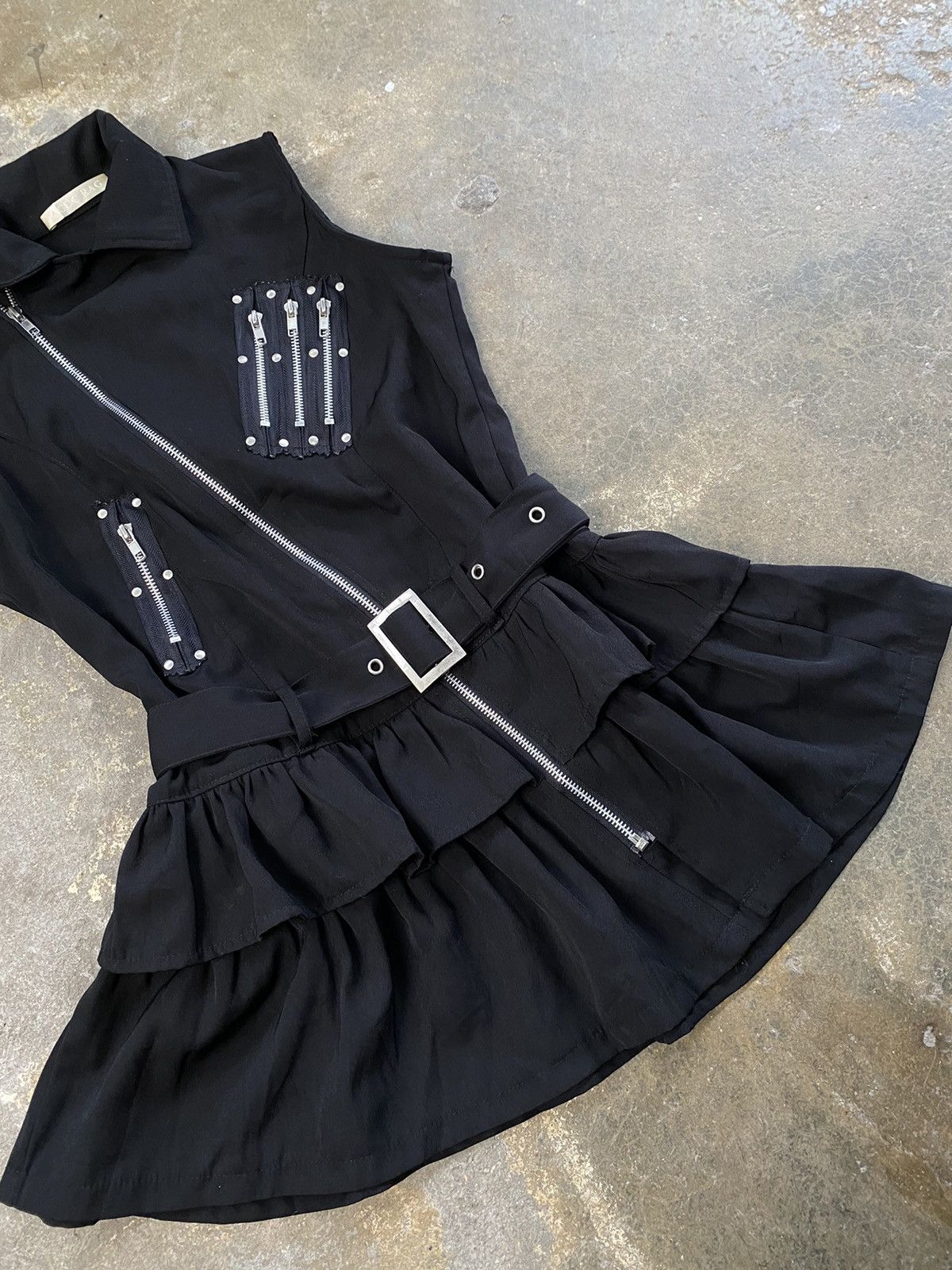 If Six Was Nine ACDCRAG Asymmetric Zip Ruffle Dress / Vest – Gothic Tech Size S / US 4 / IT 40 - 2 Thumbnail