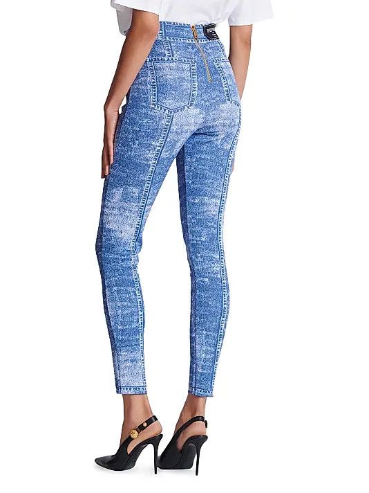 Balmain o1s1wg111225 Trompe Loeil Denim Leggings in Blue Size 30" / US 8 / IT 44 - 4 Thumbnail