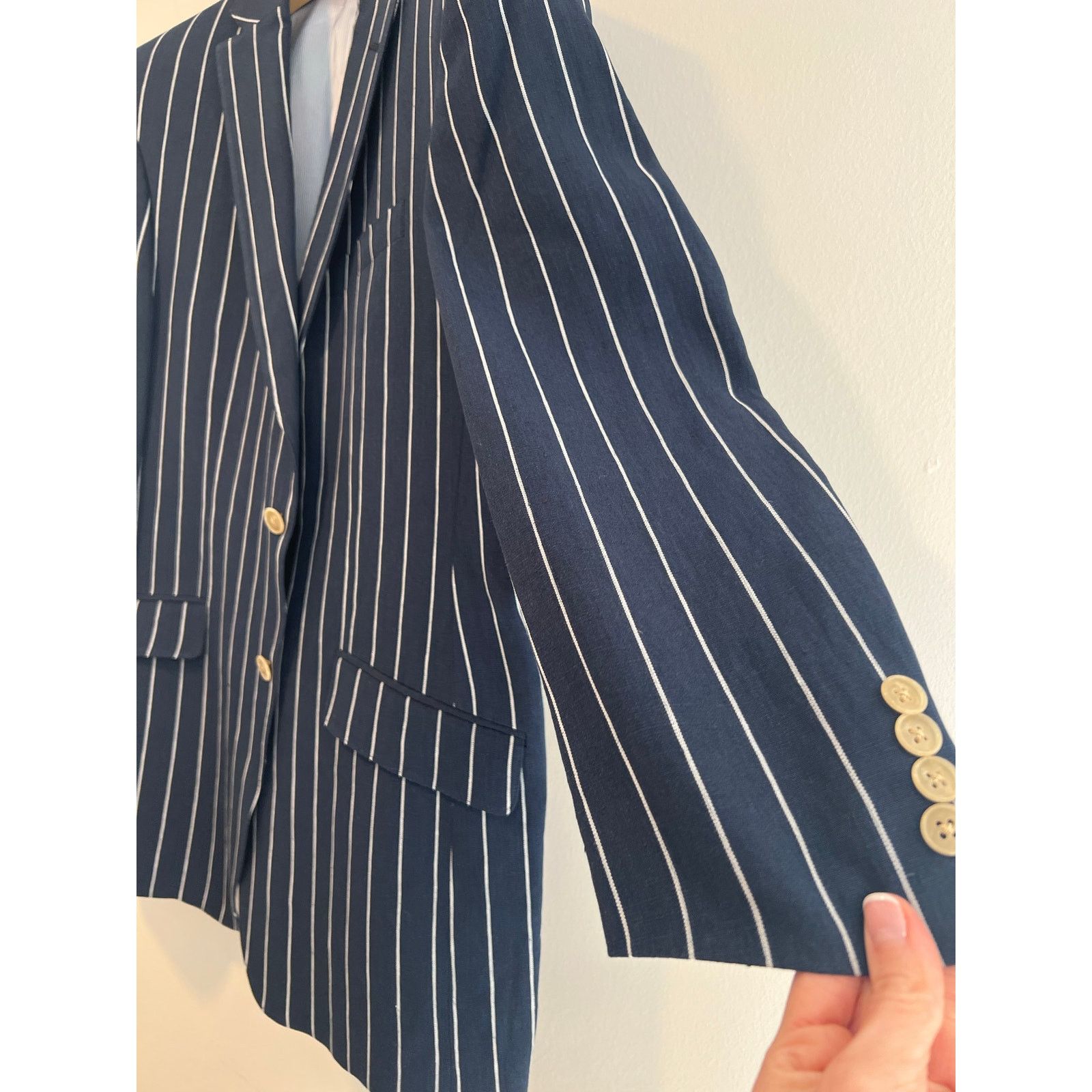 Hickey Hickey Navy Blue & White Suit Jacket 3 Buttons Size 42R JL Size 42R - 4 Thumbnail