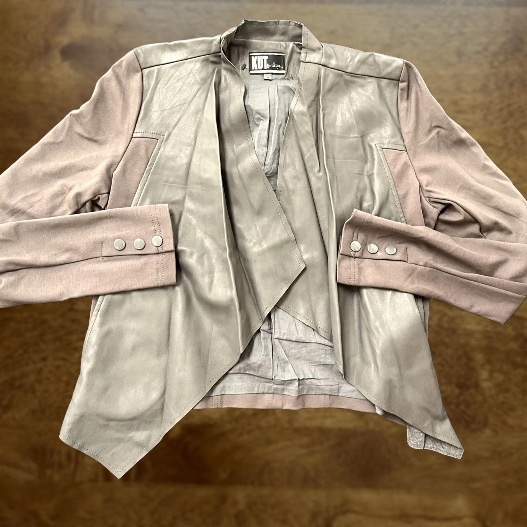 Vintage KUT from the Kloth Jacket Womens M Brown Faux Leather Open Front Drape Size M / US 6-8 / IT 42-44 - 1 Thumbnail