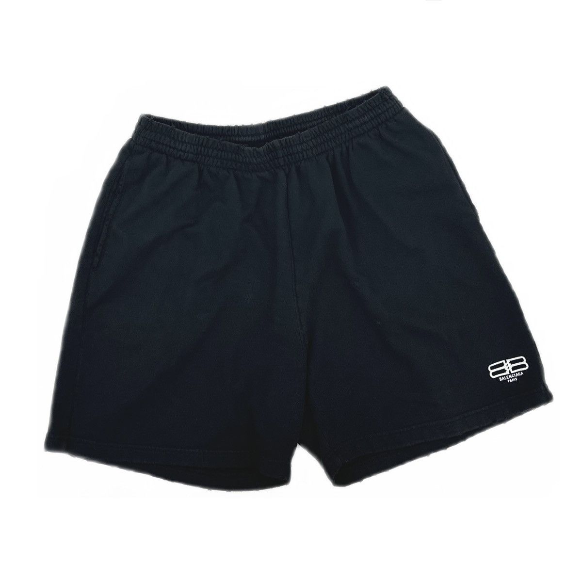 Balenciaga Balenciaga BB Paris embroidered black cotton fleece shorts Size US 32 / EU 48 - 1 Thumbnail
