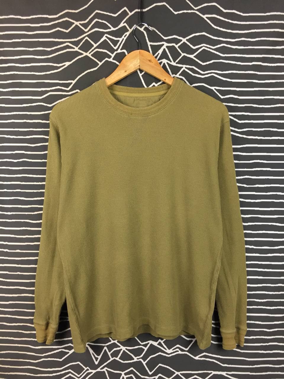 Japanese Brand Back Number Japan Olive Green Waffle Knit Long Sleeve Tee Size US M / EU 48-50 / 2 - 1 Thumbnail