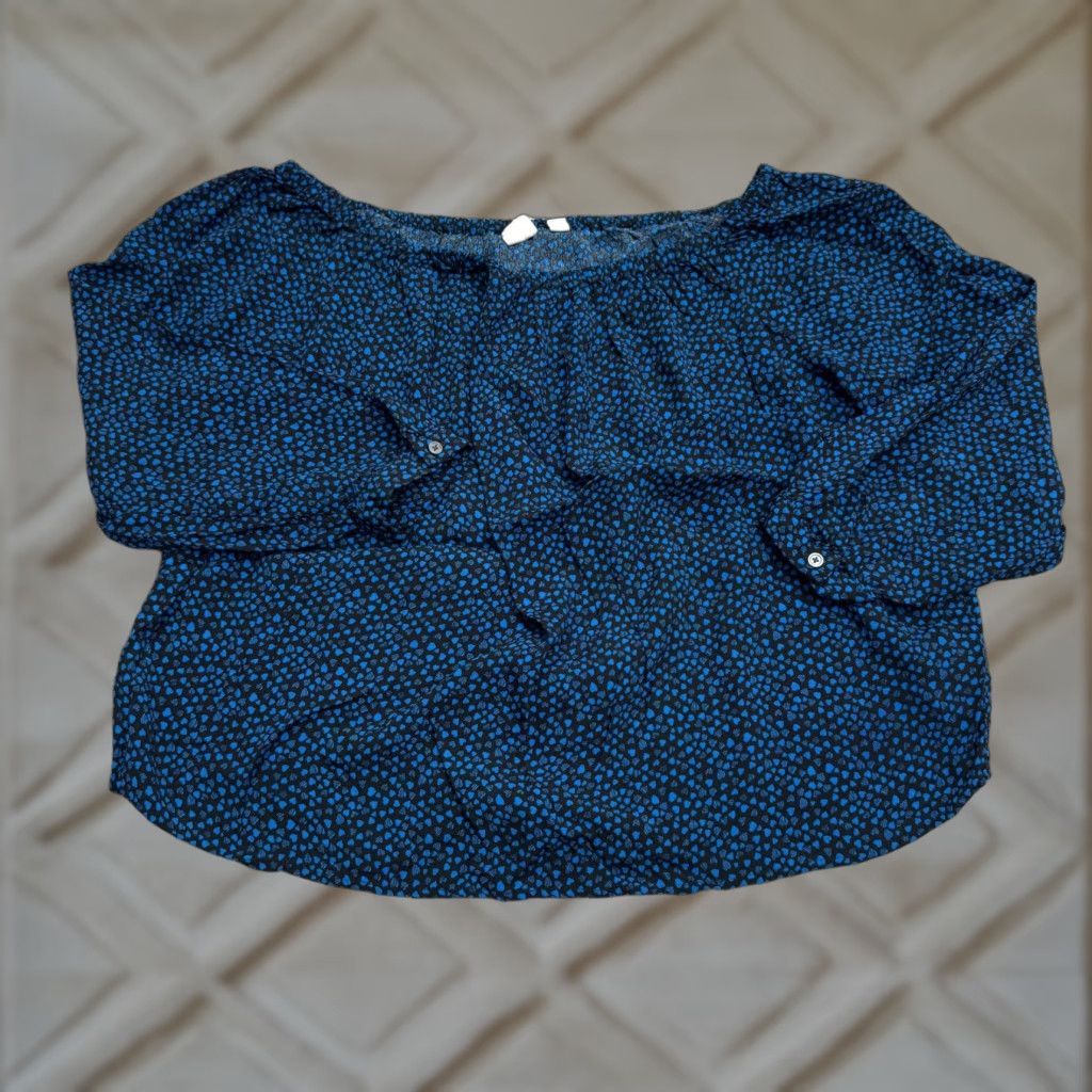 Gap Gap Women's Off Shoulder Blouse M Blue Heart Print Casual Boho Peasant Top Size M / US 6-8 / IT 42-44 - 1 Thumbnail