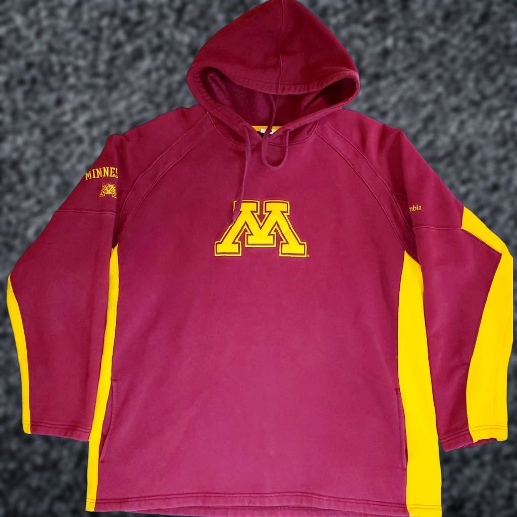 Vintage Columbia Hoodie University Minnesota Golden Gophers Sweatshirt XL Maroon Pockets Logo Pullover Men Size US XL / EU 56 / 4 - 1 Thumbnail