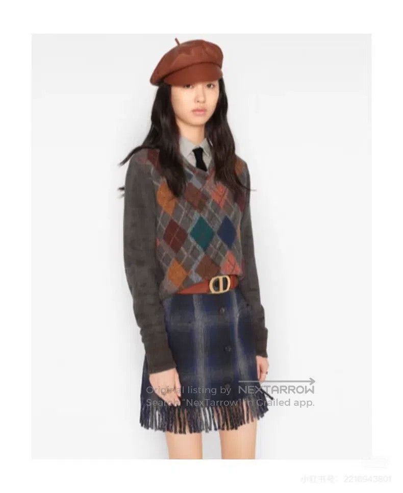 Dior Dior Blue plaid wool tassel skirt Size 42" / US 20 - 7 Thumbnail