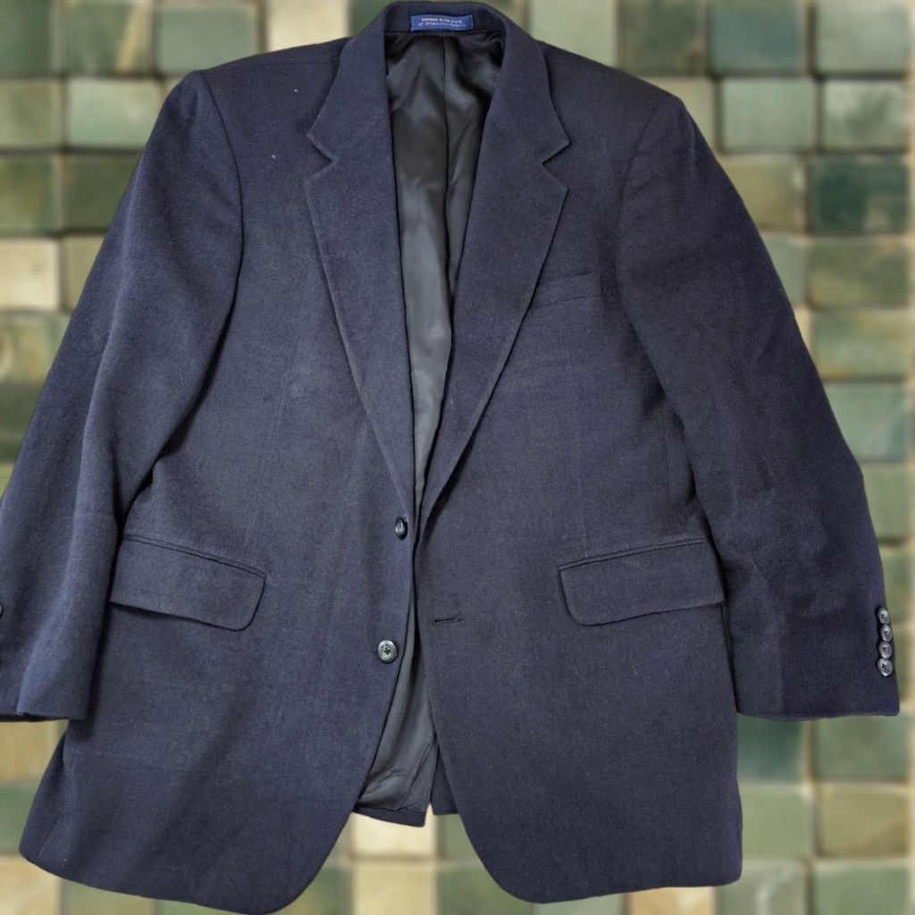 Nordstrom Nordstrom Loro Piana Blazer Mens 44L Navy 2 Button Single-Breasted Notch Lapel Wool Camelhair Tweed Jacket Size 44R - 1 Thumbnail
