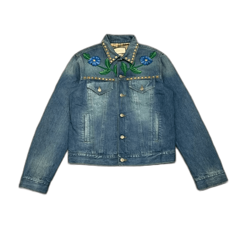 Gucci Gucci Denim Jacket with Floral Embroidery-yf Size US M / EU 48-50 / 2 - 1 Thumbnail