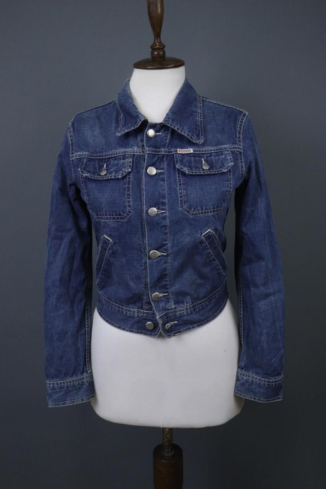 Diesel Diesel Blue Cotton Denim Collared Front Jean Jacket Size S Size S / US 4 / IT 40 - 1 Thumbnail