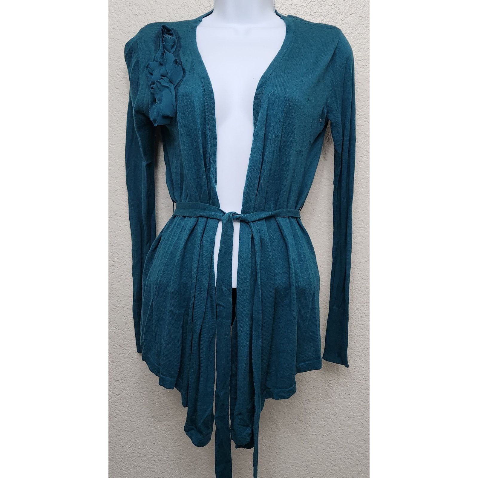 Other Elle Green Blue Material Rosettes On Bodice Cardigan Small Size S / US 4 / IT 40 - 1 Thumbnail