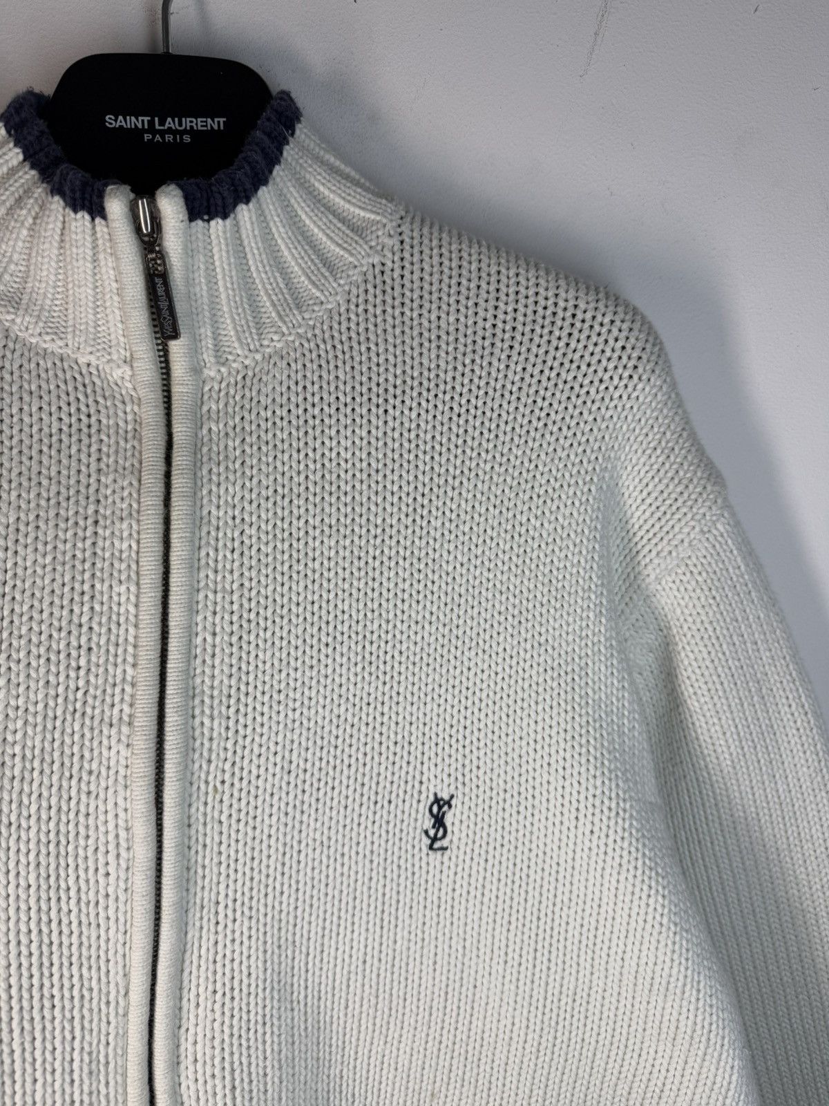 Yves Saint Laurent Heavy White YSL Sweater Zip Knit Thick YSL Sweatshirt Size US L / EU 52-54 / 3 - 3 Thumbnail