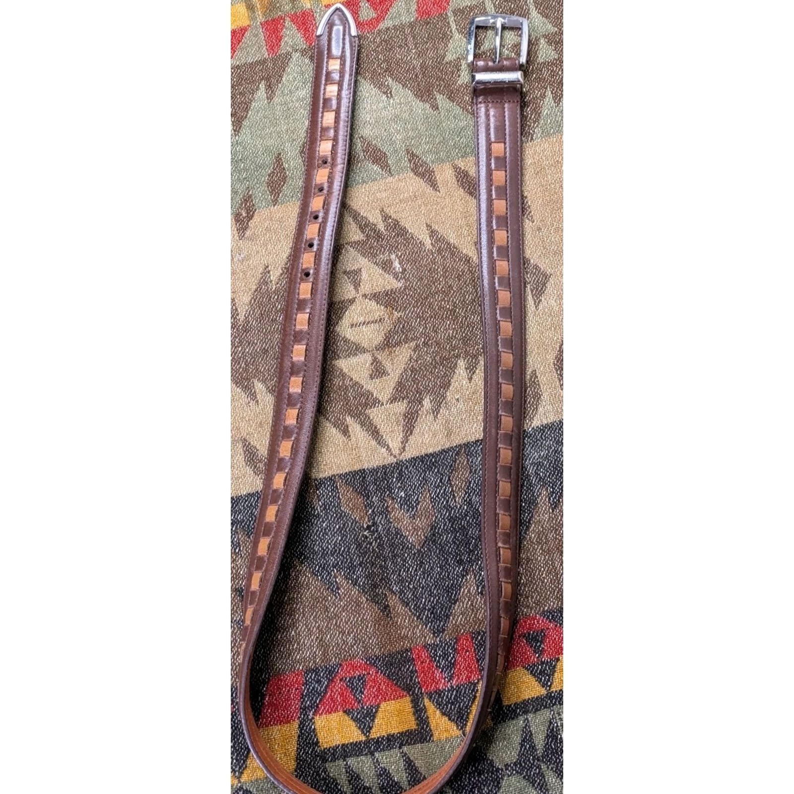 Vintage Bragano Belt Leather Woven 36 Mens Brown Canada 2 Tone Silver Tone Hardwear 1.5" Wide Size 36 - 2 Thumbnail