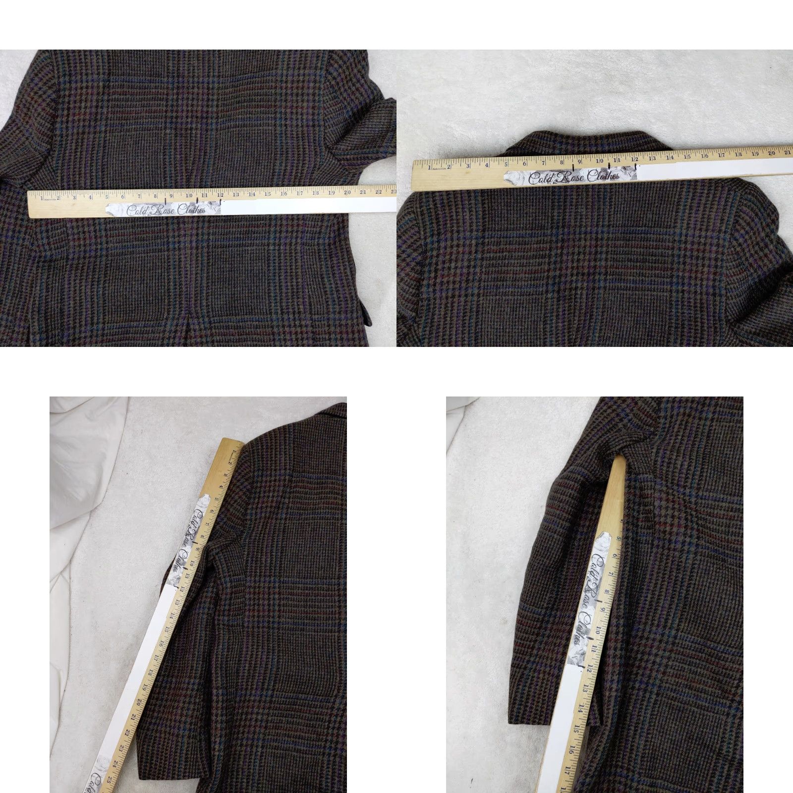 Vintage VINTAGE Christopher Hayes Men Blazer 39R Beige Glen Check Tweed Wool Two-Button Notch Lapel Jacket Carded/Jacket/Coat Regular Length Size 40R - 9 Thumbnail