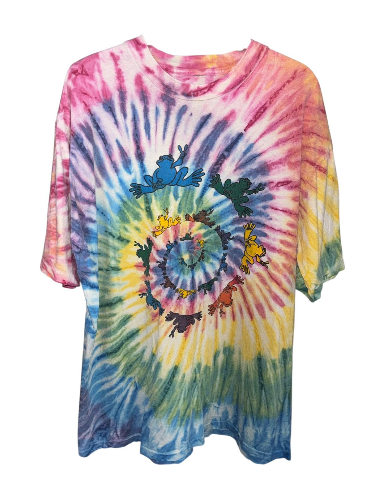 Vintage Vintage 90's Tie-Dye Peace Frog T-Shirt Size US XL / EU 56 / 4 - 1 Thumbnail